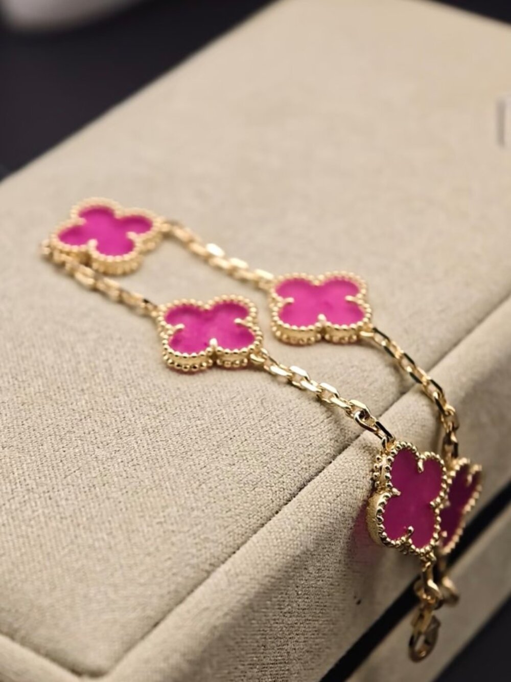💎Van Cleef & Arpels Alhambra Pink 5 Motif Clover Bracelet